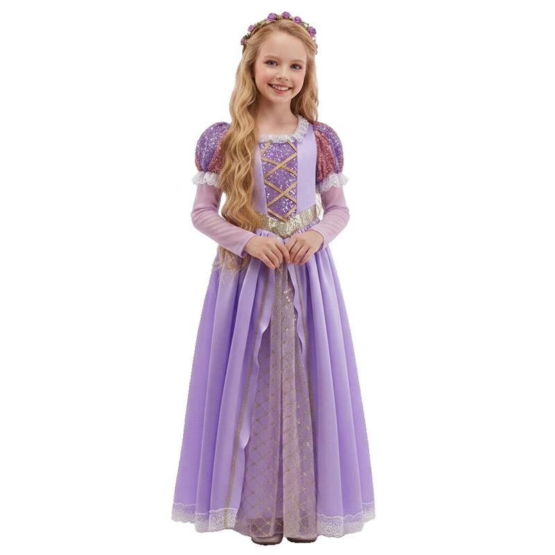 Kid Girl Rapunzel Purple Dress Tangled Cosplay Costume Halloween Christmas Carnival Birthday Party Cosplay Clothes 2-10 Years