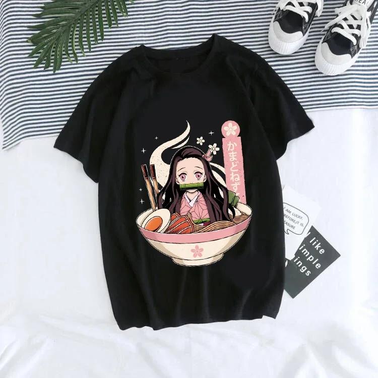 Tanjirou Kamado Kaus Wanita Kimetsu Kaus Wanito Printed Harajuku T-shirt Women's T-Shirt Kaus Grafis Anime Demon Slayer Uniseks