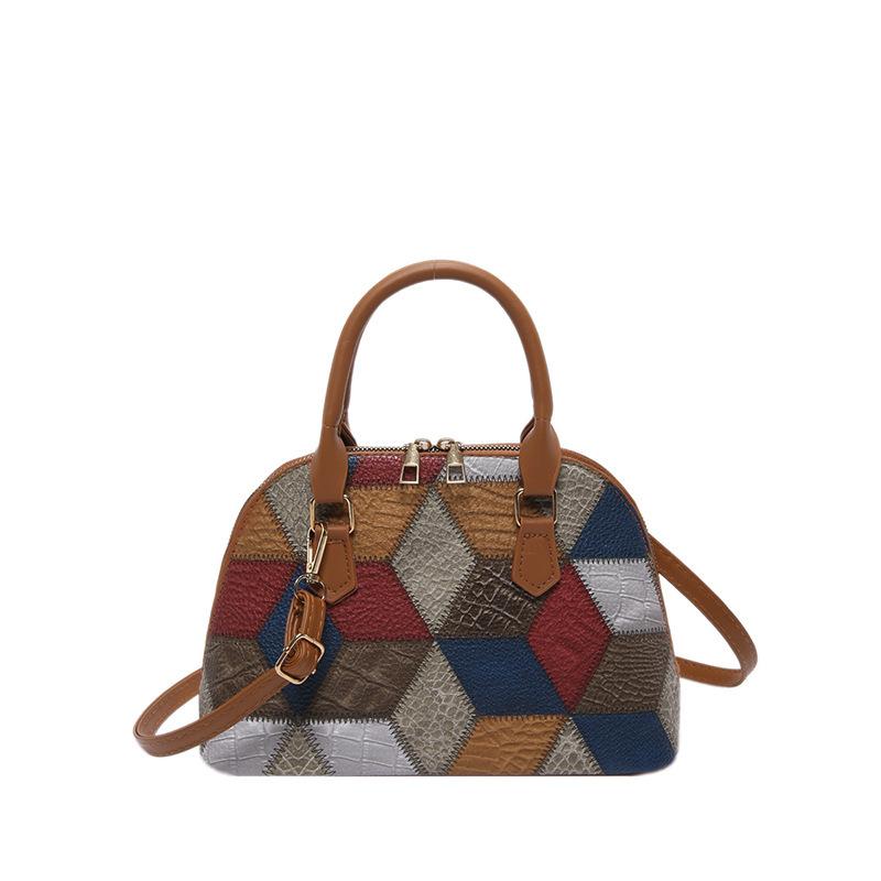 

Textured portable shell bag women s 2025 winter new contrasting color splicing shoulder bag fashionable plaid messenger bag коричневый