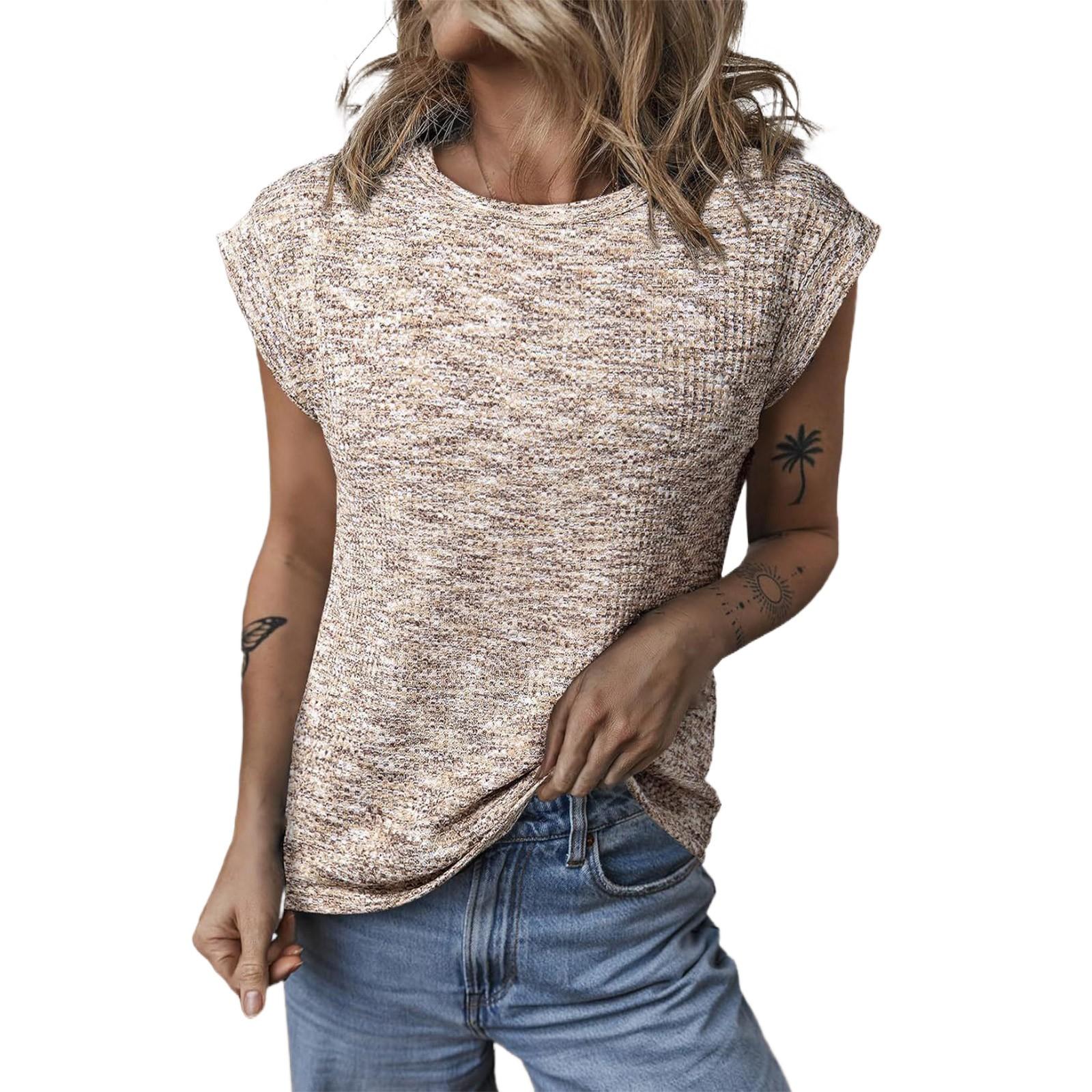 

Fashion Round Neck Solid Color Loose Short Sleeve Ladies Top XXL бежевый