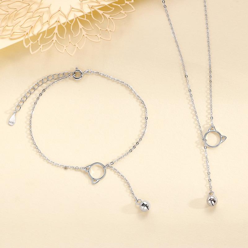 Necklace Cat Bell Korean Version Simple Niche Versatile Retractable Collarbone Chain Premium Durable Quality Useful