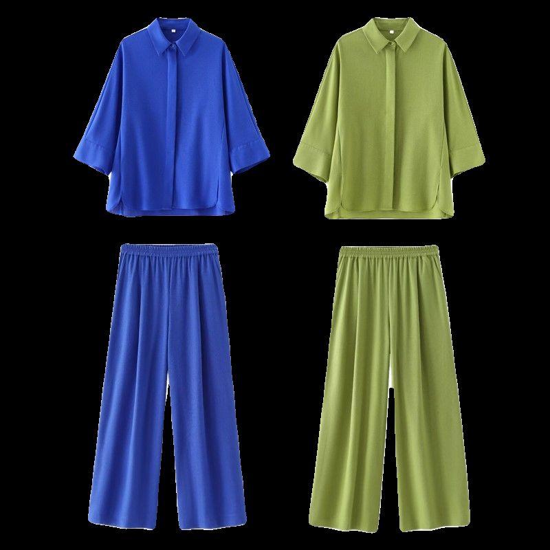 Fashion Style Fancy Shirt Casual Wide Leg Pants Linen