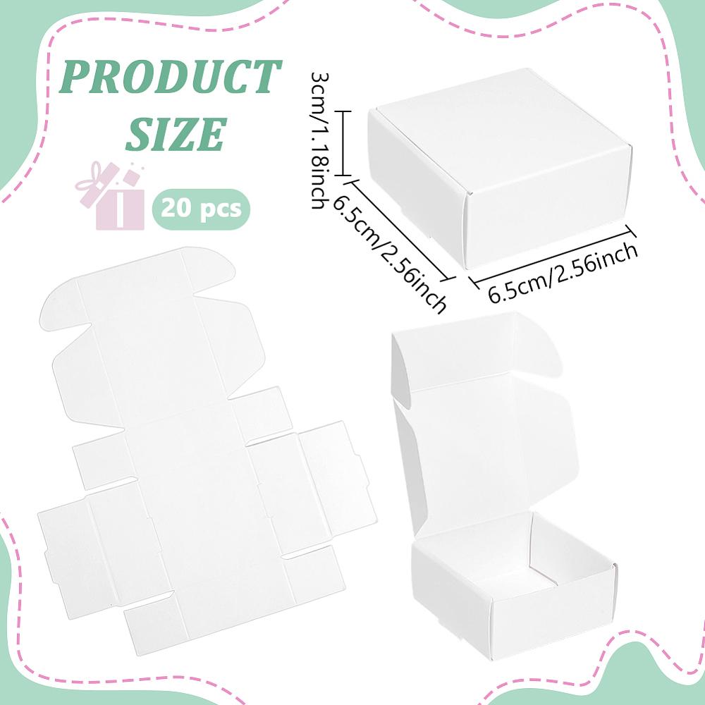 20pcs Folding Kraft Paper Mailer Boxes Square White 6.5x6.5x3cm