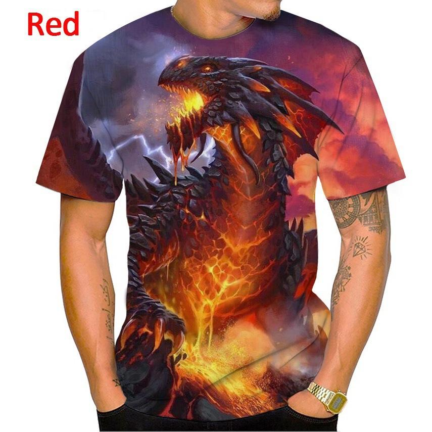 Summer Round Neck Dragon Series 3D Print Top Fashionable Casual Short Sleeved Men's T-shirts