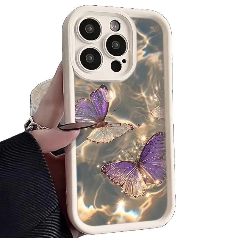 Water Ripple Purple Butterfly Case for Apple iPhone 17 Air, New Model, iPhone 16, 15 Pro, Beautiful Design, Drop Protection
