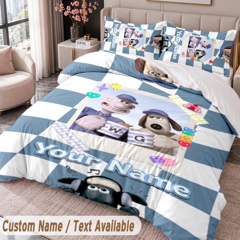 Custom Name Text 3Pcs Bedding Set Wallace & Gromit Duvet Cover And Two Pillowcases