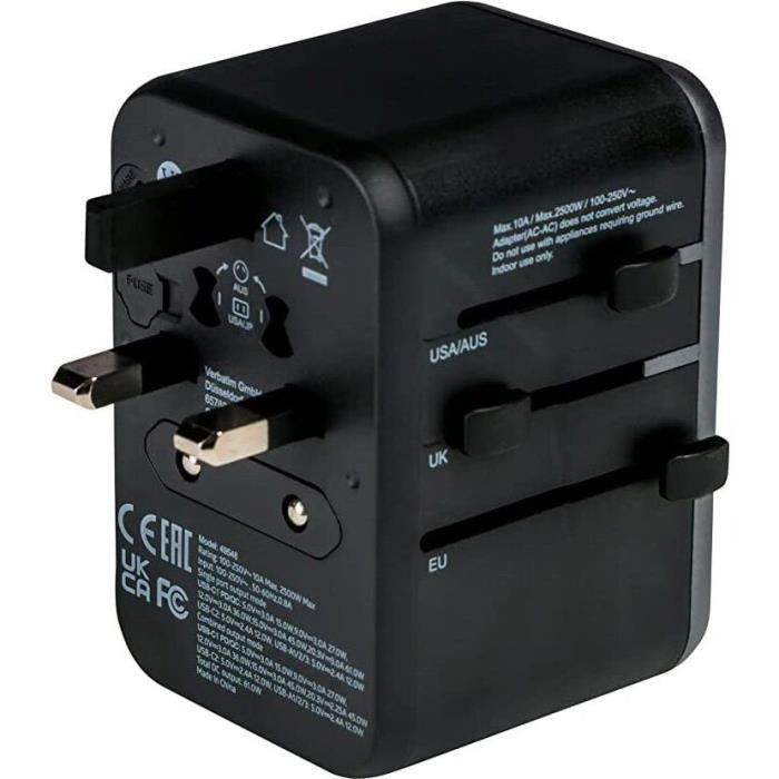 Adaptateur secteur - Verbatim - UTA-04 - Universel - Gris/noir - Voyage