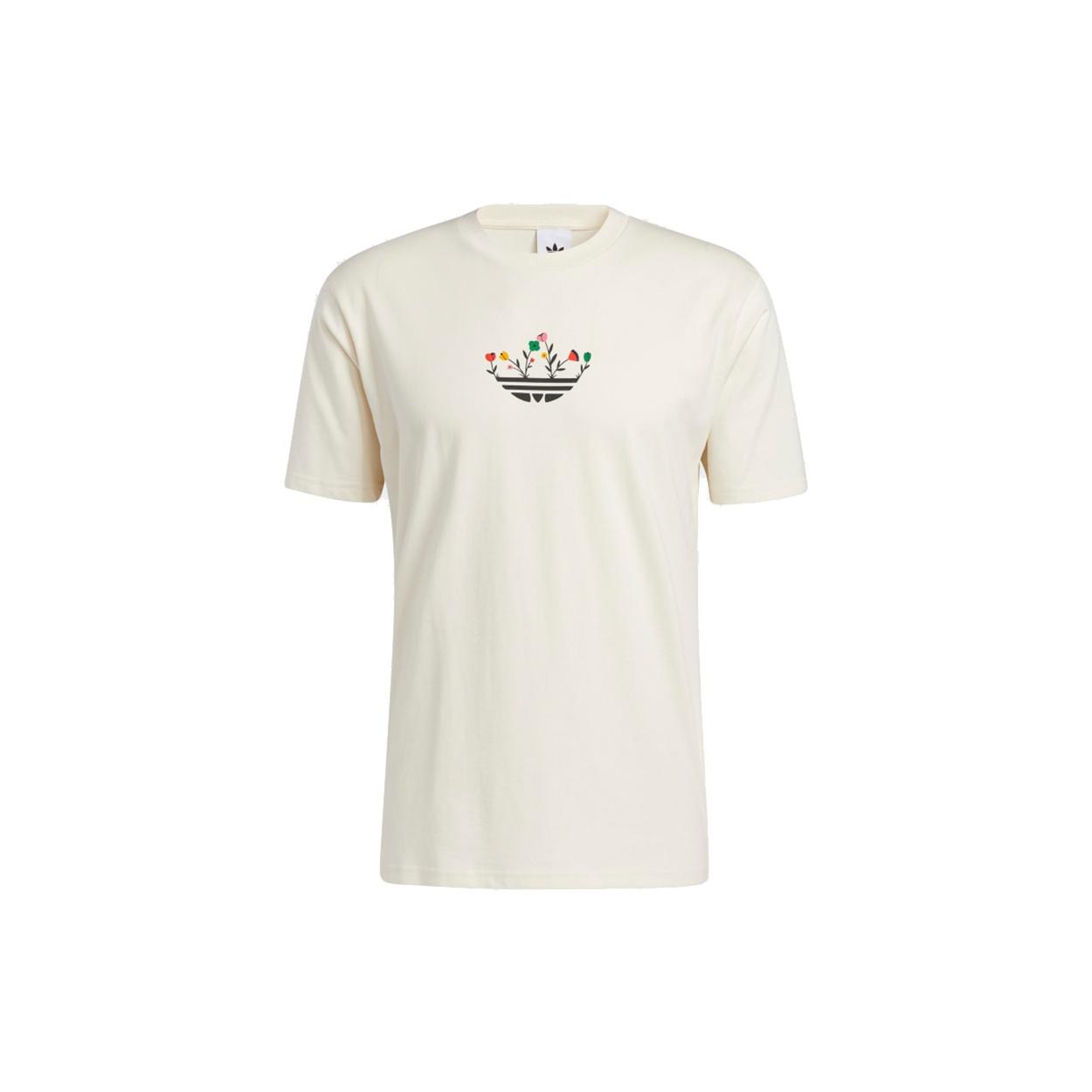 adidas originals Trefoil Bloom Back Pattern Printing Sports Short Sleeve Creamy White Men s H32305 XXL