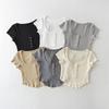 Amerikanischer Stil Slim Fit U-Ausschnitt Geknöpftes Waffelstrick Crop Top für Damen