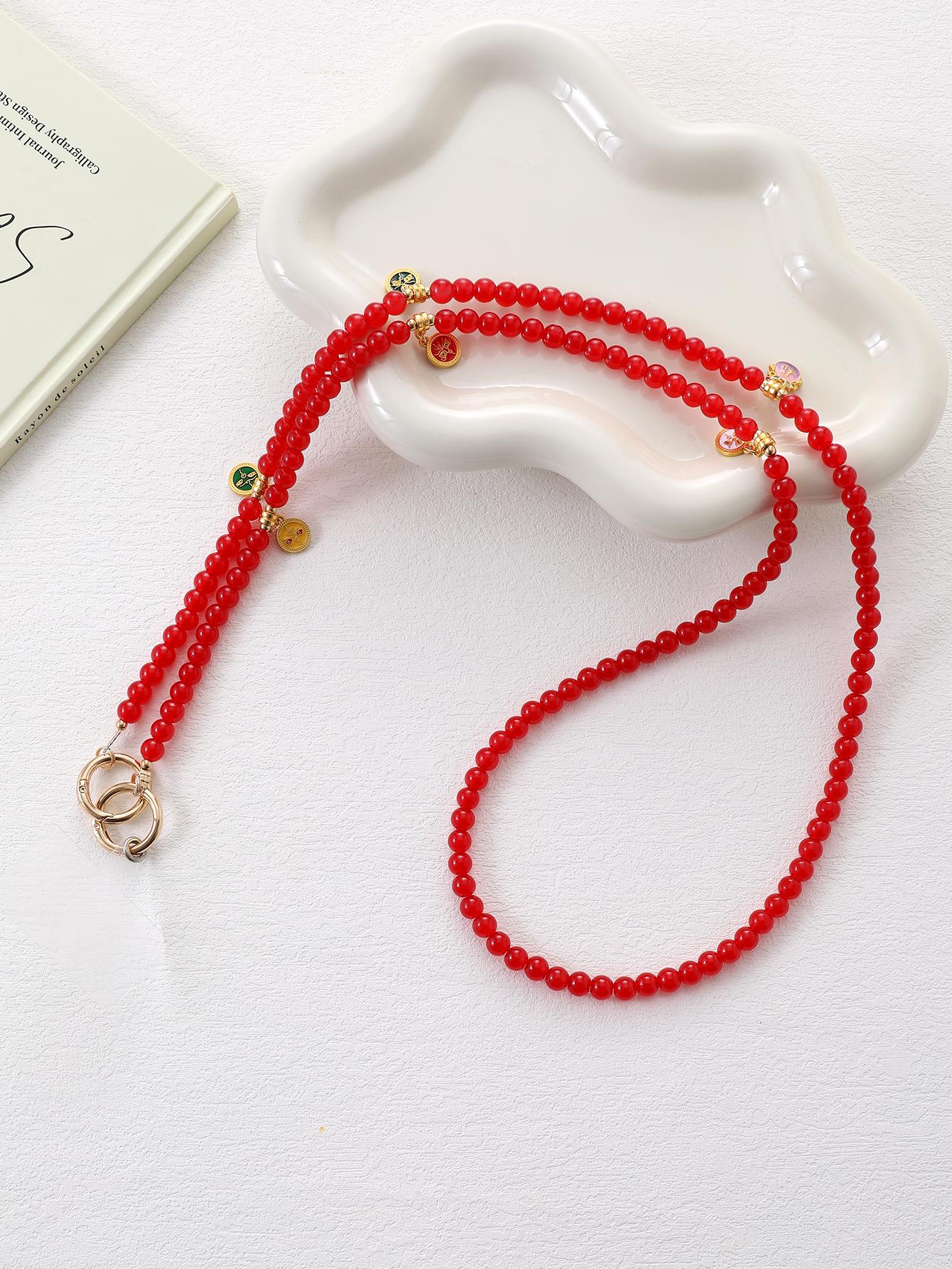 

Multi Colored Fashionable Chinese Style Glass Bead Anti Lost Phone Hanging Chain, Niche Five Emperor Money Pendant With Card Other