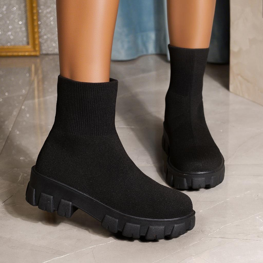 Women'S Boots  Platform Boots For Autumn Winter Shoes Fashion Round Toe Slip On Platform Shoes Women'S Ankle Boots