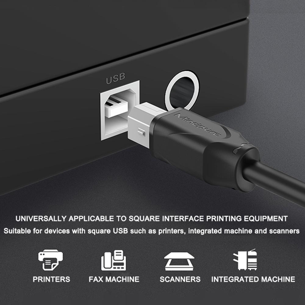 MINDPURE US002 1m USB2.0 Male to Square USB Type-B Male Printer Cable Computer Printing Connection Cord