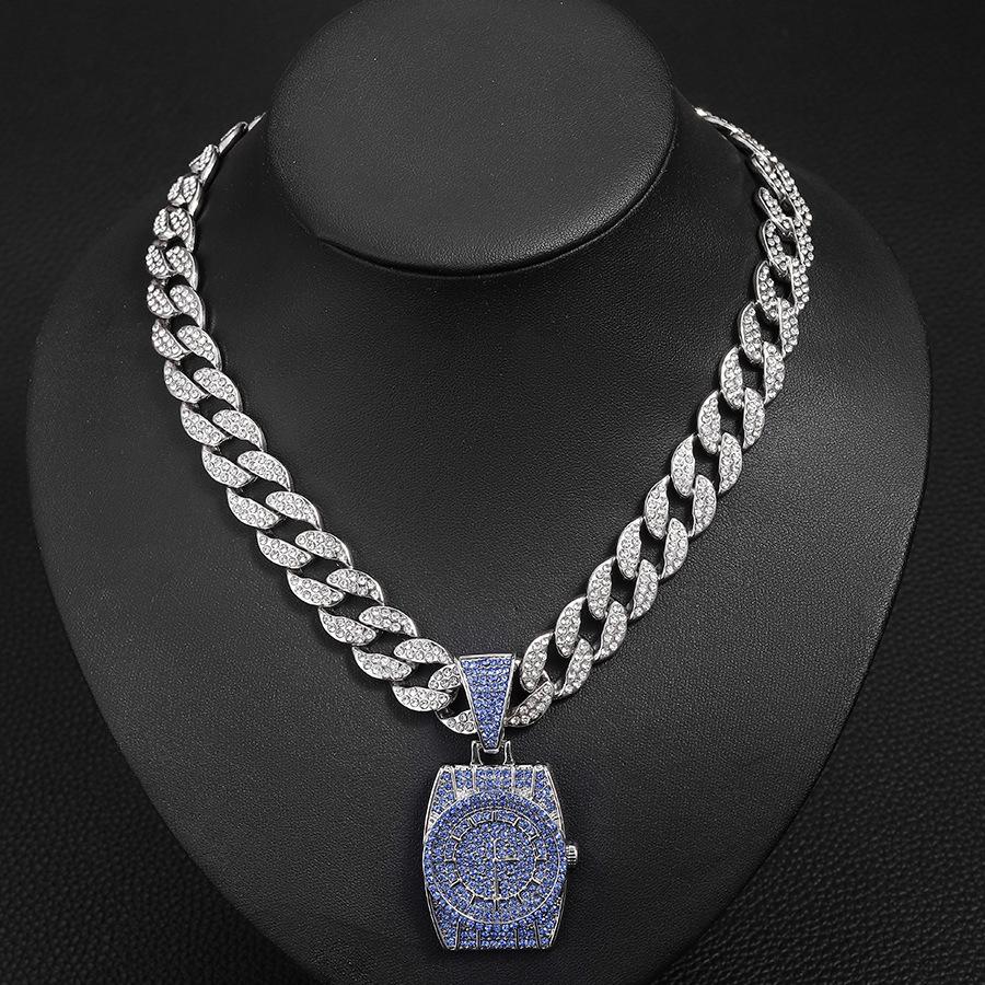 Small and Unique Hip-hop Retro Original Full Diamond Watch Pendant for European and American Men, Versatile Cuban Necklace Accessories