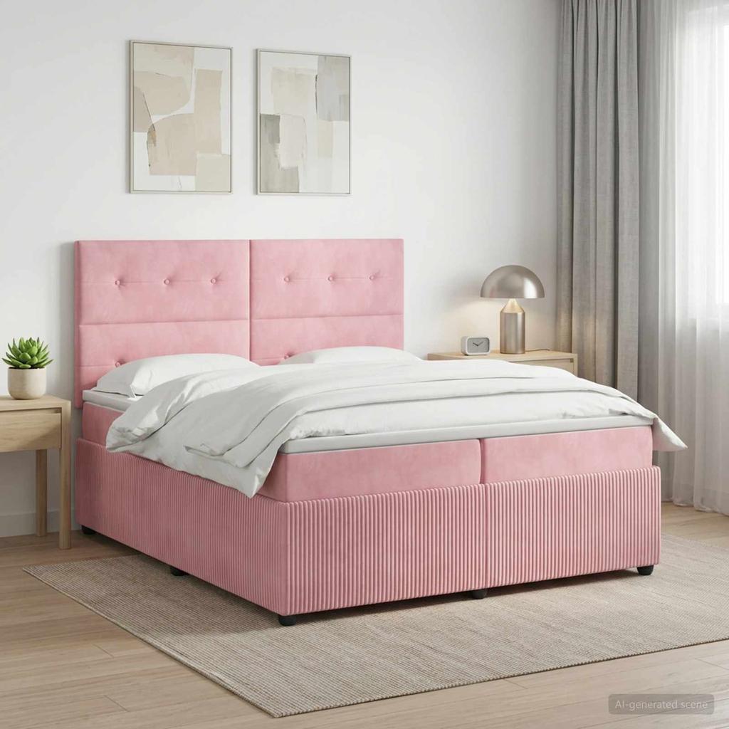 Box Spring Bed with Mattress and Headboard Pink 200 X 200 Cm Velvet