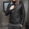Winter Faux Fur Collar Windproof Warm Coat Men's Luxury Clothing Vintage Brown Leather Jacket Men's Brand Leather Jackets Men