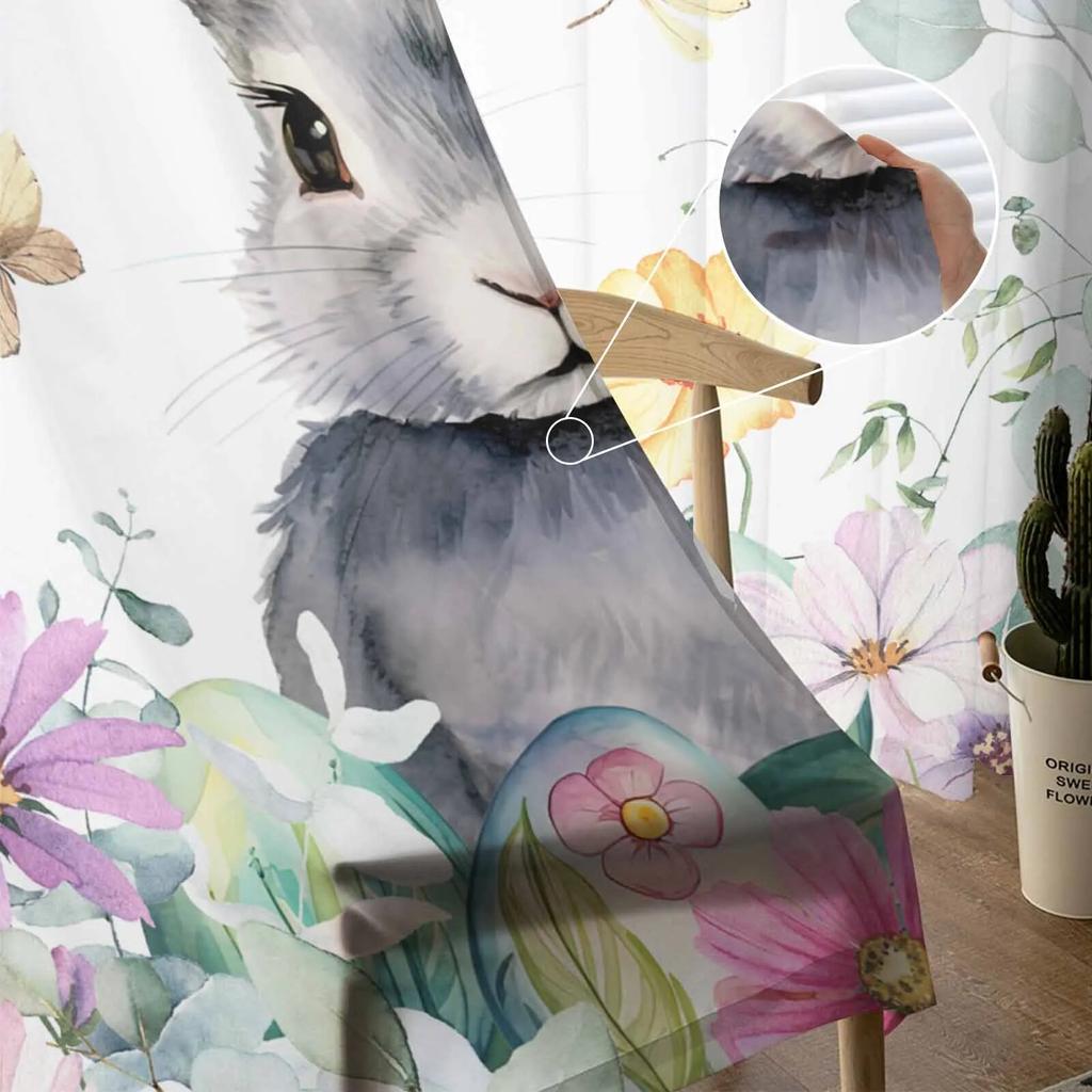 Easter Spring Flowers Bunny Tulle Curtains For Living Room Sheer Curtain For Bedroom Kitchen Blinds Voile Curtains