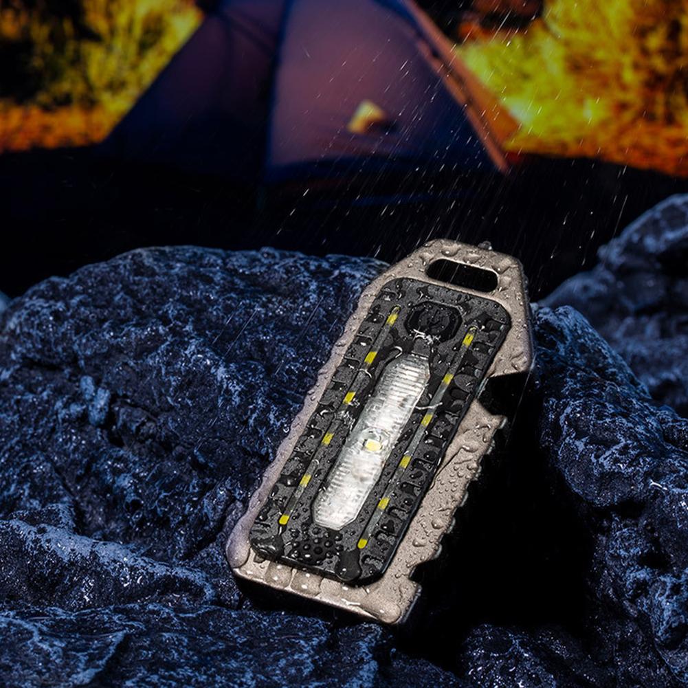 Multifunctional Keychain Light Outdoor Emergency Survival Whistle Bottle Opener Broken Window Hammer Night Riding Warning Light