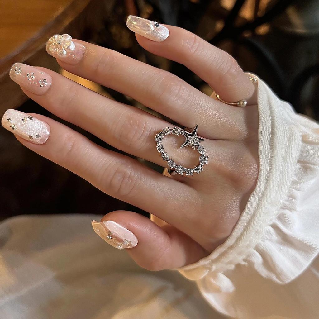 Shiny Star Oval Women's Open Adjustable Ring - Exaggerated Fashionable Versatile Index Finger Ring