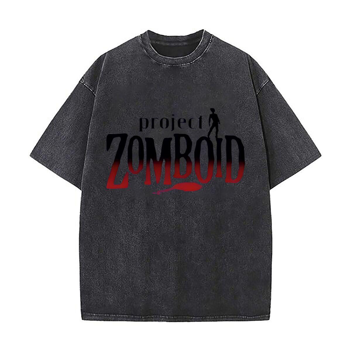 Project Zomboid Game Logo Graphic Art Washed Faded Vintage Short Sleeve Fashion Versatile Daily Tee S