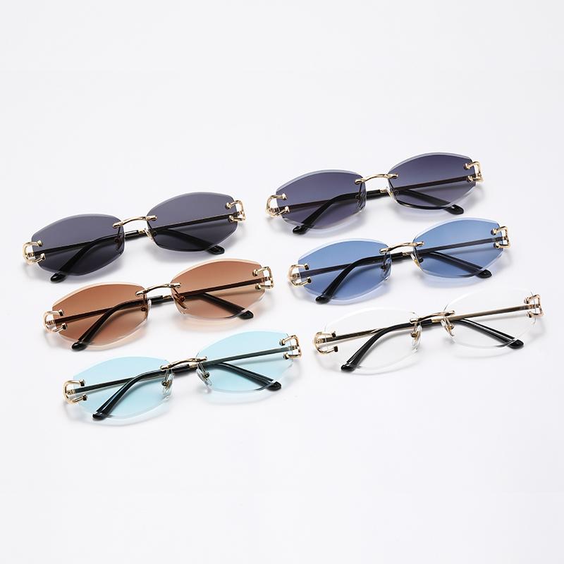 Fashionable Men Frameless Sunglasses Multi-Color High-End Metal Women Neutral Style Street Sun Glasses Uv400