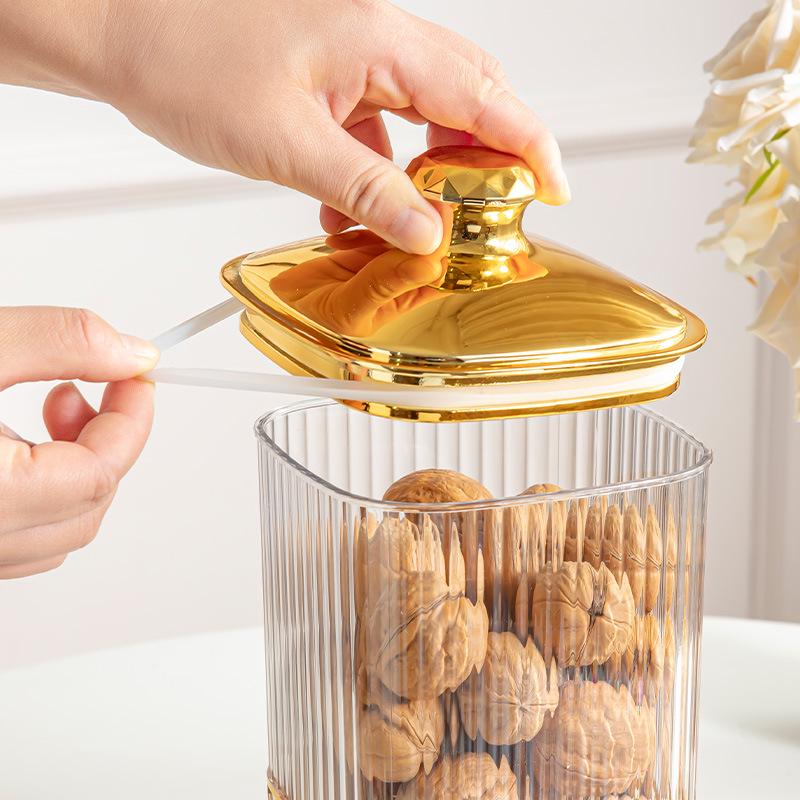 Golden Sealed Food-Grade Transparent Storage Jar with Lid for Dried Fruit and Snacks – Moisture-Proof Ornament