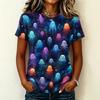 Women's Casual Short Sleeve Round Neck Pullover T-Shirt with Halloween Print