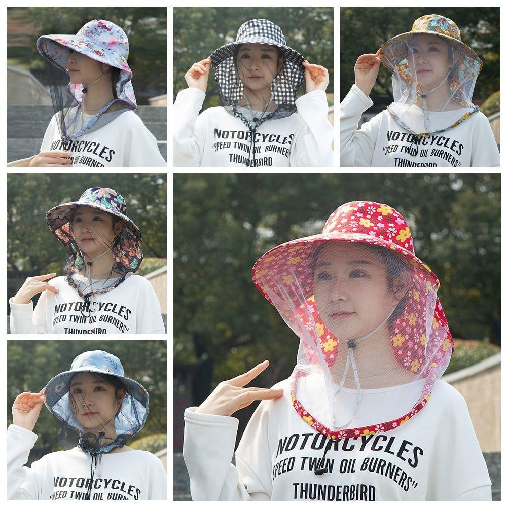 Printing Mesh Tea Picking Hat UV Protection Sunshade Shawl Cap Portable Wide Brim Sun Hat  Fishing