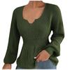Women's Fashion V-Neck Pullover Shirt Solid Color Long Sleeve Ruffle Waist Women's Shirt