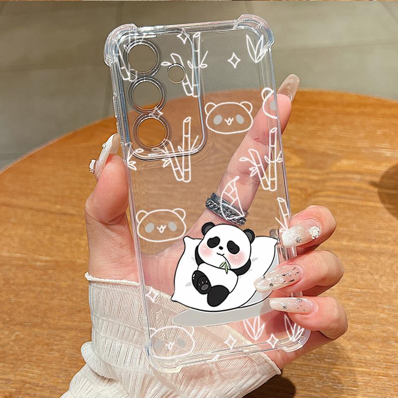 Cute Panda Pattern Phone Case For Samsung Galaxy S26 S25 S24 S23 Ultra S22 S26 Plus S21 S24 S25 FE Clear Shockproof Soft Cover
