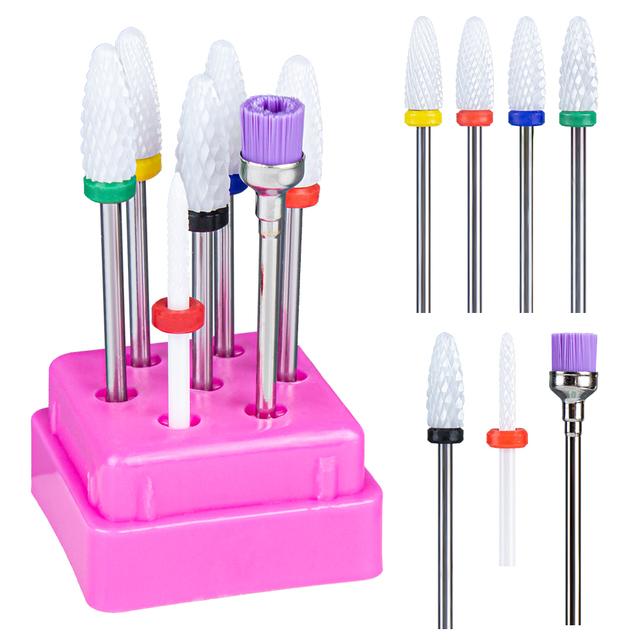 

7 шт., набор керамических сверл для ногтей, фрезы для маникюрных машин, аксессуары, фрезы, фрезы для педикюра для удаления гелевых бит