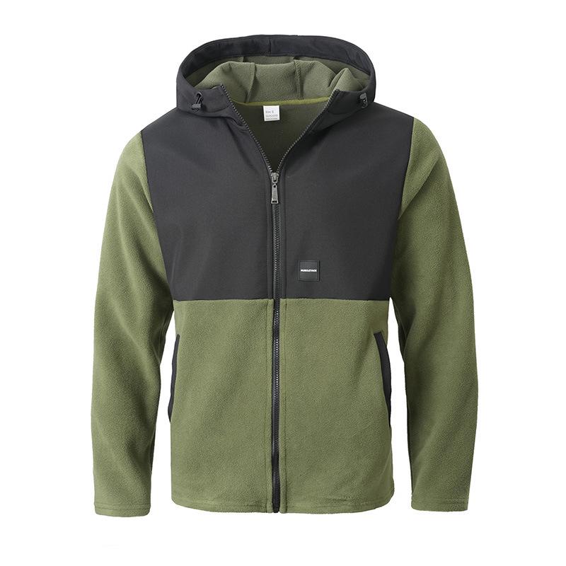 European Color Block Casual Letter Fleece Hooded Sweatshirt Jacket