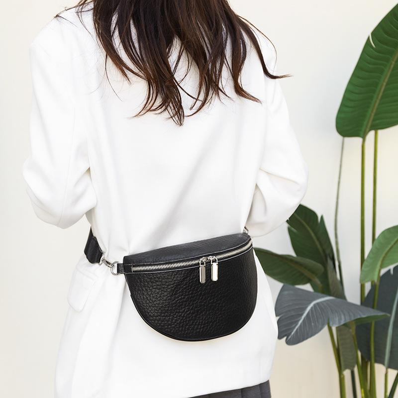 Leather Women's Bag Fanny Pack New Trendy Fashion Shoulder Messenger Bag First Layer Cowhide Breast Bag Small Bag