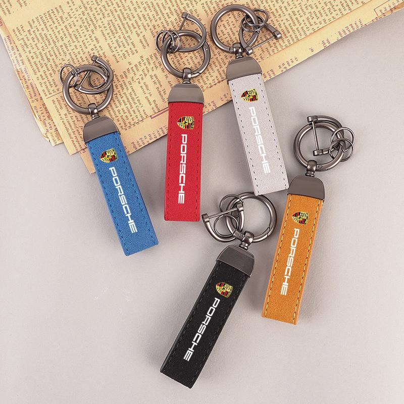 Car Logo Leather Key Ring Gift Pendant Accessory Man Suede Keychain For Porsche Boxster Cayman Cayenne 911 Macan Panamera Taycan PS4