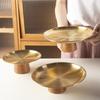 Stainless Steel High Foot Tray Wooden Base Fruit Display Plate New Dessert Plate  Home Decoration