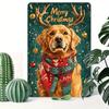 Vintage Golden Retriever Christmas Tin Sign - Reusable Aluminum Wall Decor for Home Garden 8x12 Inch 1PC Mixed Color
