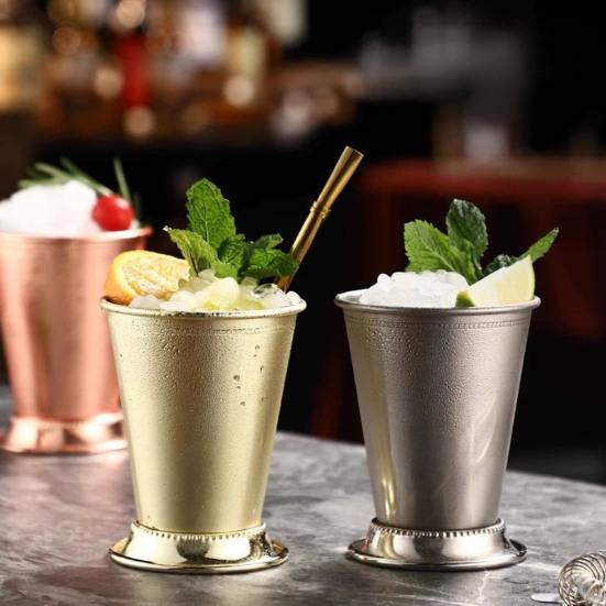 Cocktail Glass Stainless Steel Julep Cups 400ml Reusable Southern-style Wine Glass Elegant Metal Drinkware for Home Bar