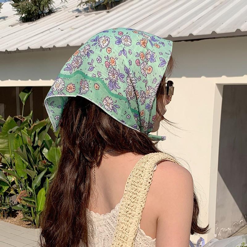 Eșarfă mică pătrată retro de țară, eșarfă artistică franțuzească din bumbac și in, eșarfă de cap pentru femei de primăvară și toamnă, vară, pentru umbră și protecție solară