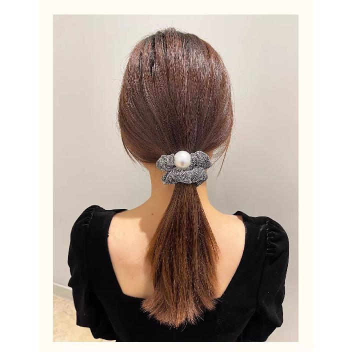 Delicate Pearl Decorated Sparkly Hair Ring for Women Formal Occasions Daily Elegant Hair Accessory
