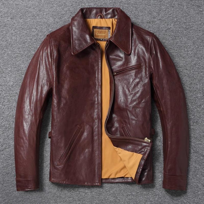 Chinese Size Classical 1930 Style Men Leather Jacket Uncoated Natural Goatskin Leather Soft Slim Spring Autumn