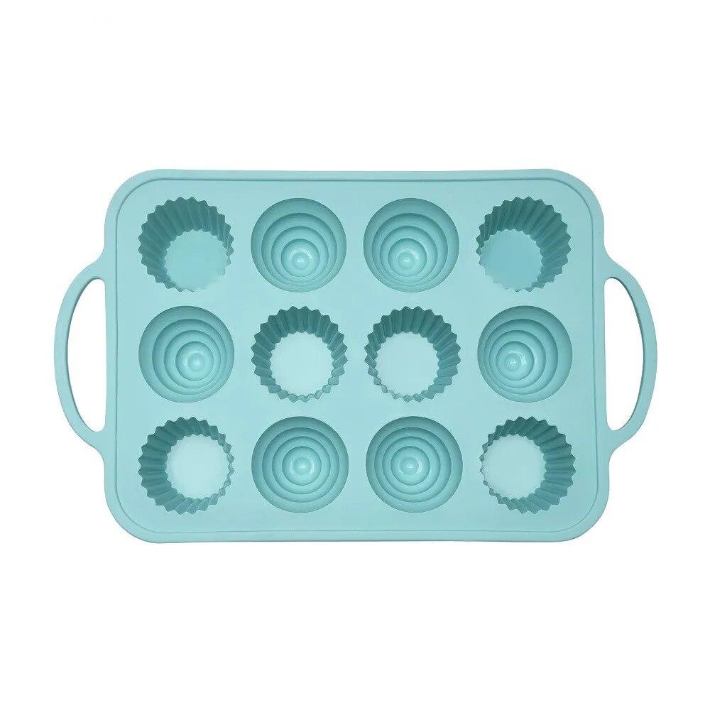 12 Holes Mini Cake Silicone Mold Built In Stainless Ring Cookies Fondant Baking Pan Non-Stick Silicone Cake Molds Baking Tools