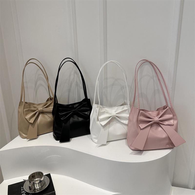Japanese Solid Color Large Capacity Bow Tote Handbag: New Fashionable Simple Underarm Bag