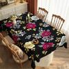 1pc Tablecloth Black Base Cloth, Adorned with Vibrant Floral of Red Yellow White Roses, Modern Easy Fashion Rectangular Tablecloth Suitable for Kitche