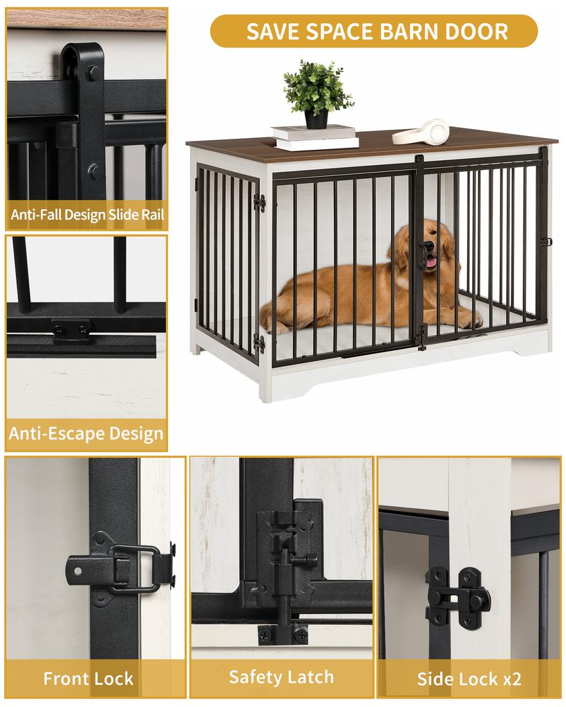 Dog Cage Furniture, 100 cm Dog Box for Home, Sliding Doors, 2 Doors, Modern Dog Box Wooden Indoor for Small/Medium/Large Dogs