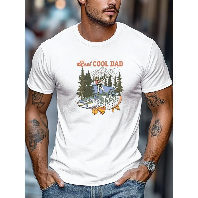 Plus-size Men s T-shirt, Casual and Relaxed, Men s Reel COOL DAD Graphic Summer Casual Crew Neck Short Sleeve T-shirt, PLUS SIZE S белый