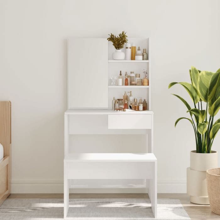 802810 vidaXL Dressing Table with Mirror High Gloss White 74.5x40x141 Cm