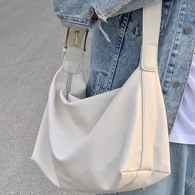 Lazy Style New Large Capacity Shoulder Bag for Women's College Style Simple Solid Color Pu Tote Bag Commuting Versatile Crossbody Bag