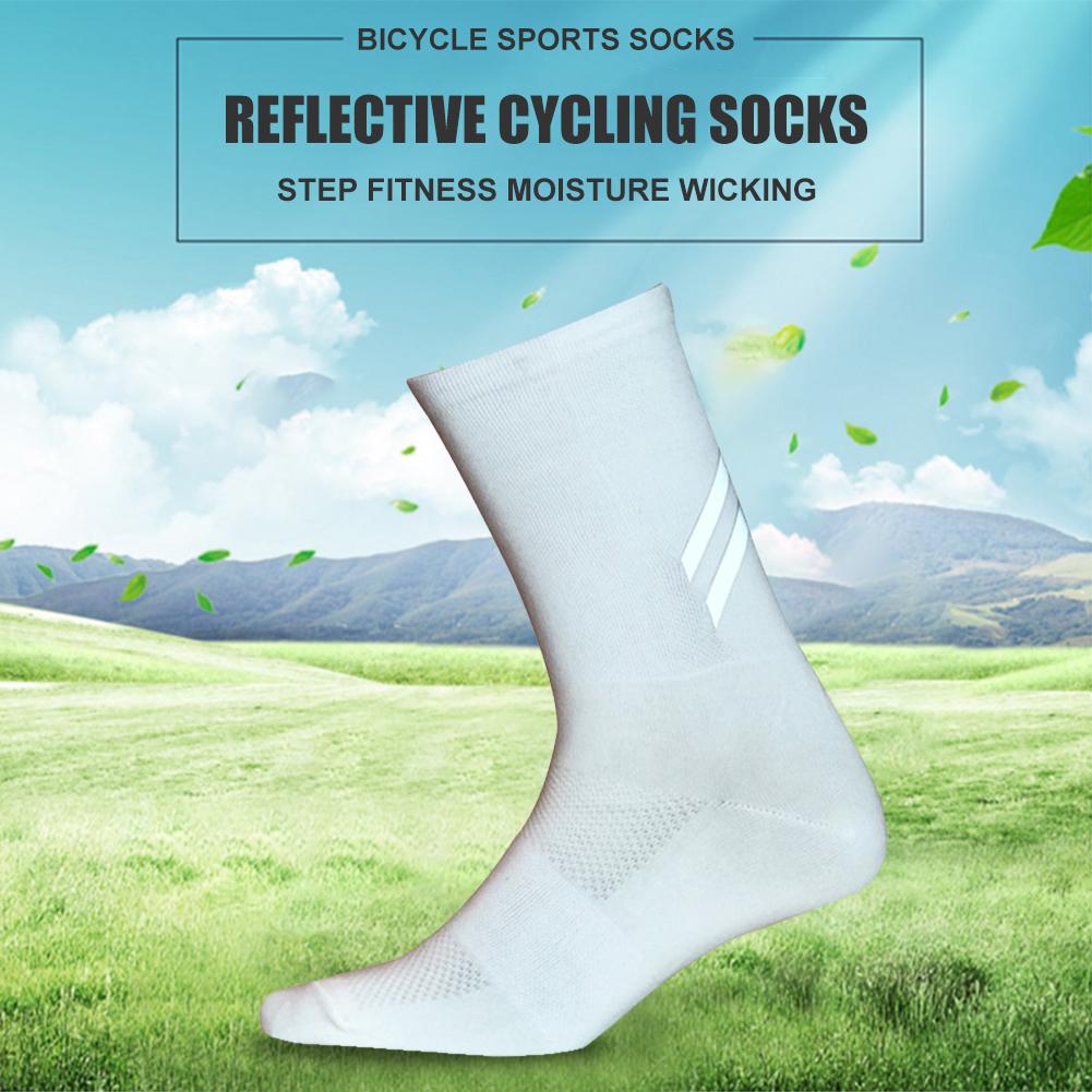 DH Reflective Cycling Socks Bicycle Sport Fitness Night Riding Sock (White)