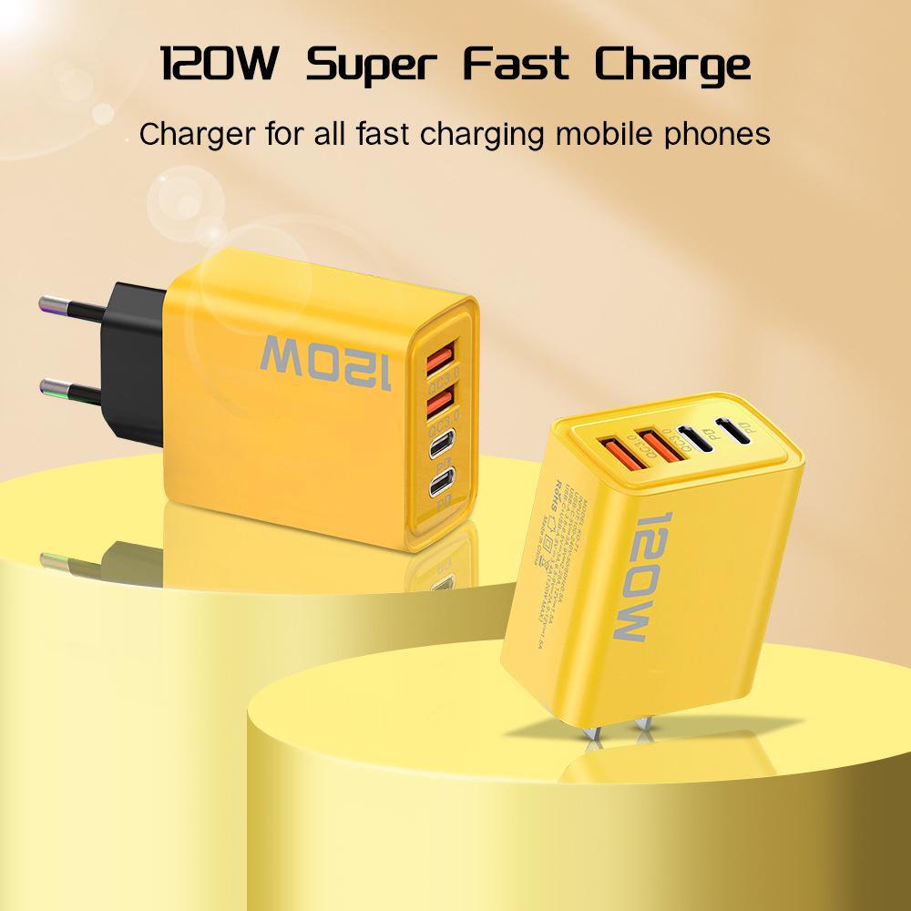 120W Dual PD & USB Charger for Apple, Huawei, Xiaomi - EU/US/UK Plug, Type-C Fast Charging