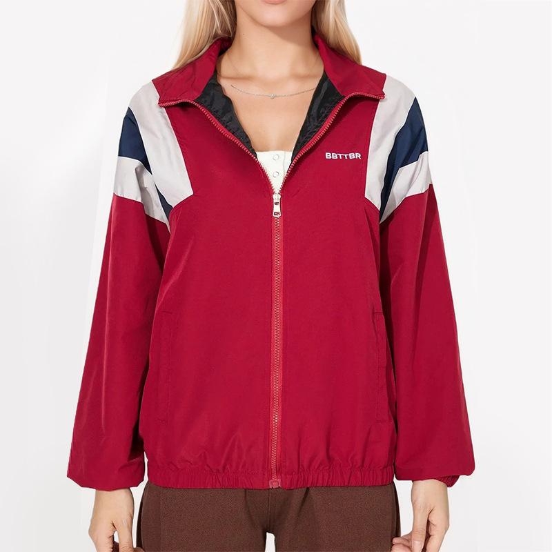 Autumn Women's Clashing Long Sleeve Patchwork Double Pocket Lapel Jacket