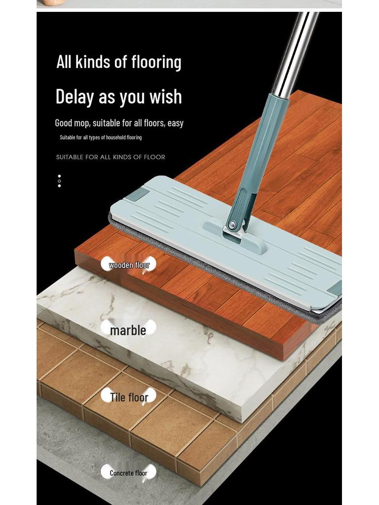 38cm Hands-Free Dual-Use Flat Mop with Integrated Water Bucket for Dry/Wet Cleaning